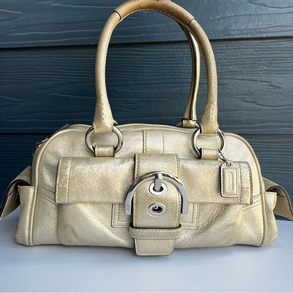 COACH Champagne Y2K Vintage Suede Shimmer Glitter SoHo Hampton Tote Bag - Picture 1 of 13
